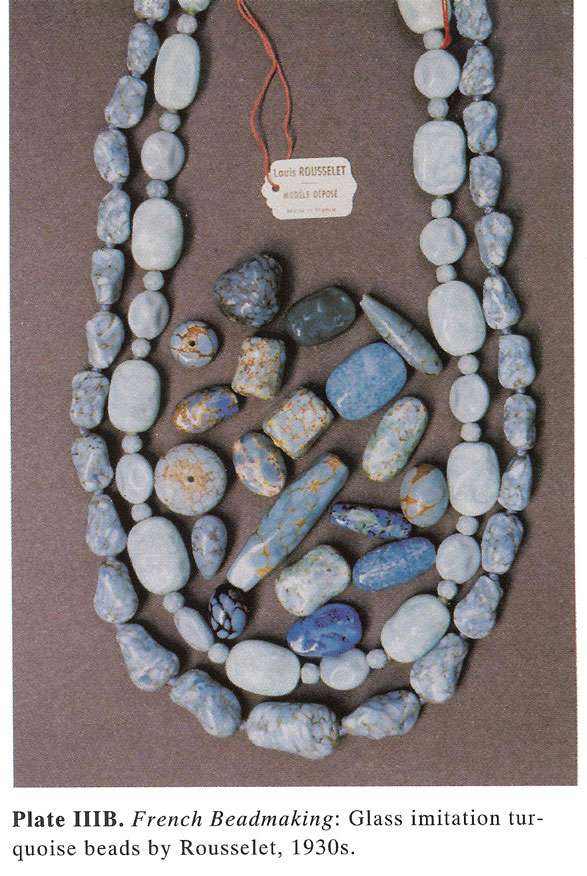 Plate IIIB French Beadmaking: Glass imitation turquoise beads by Rousselet, 1930s.