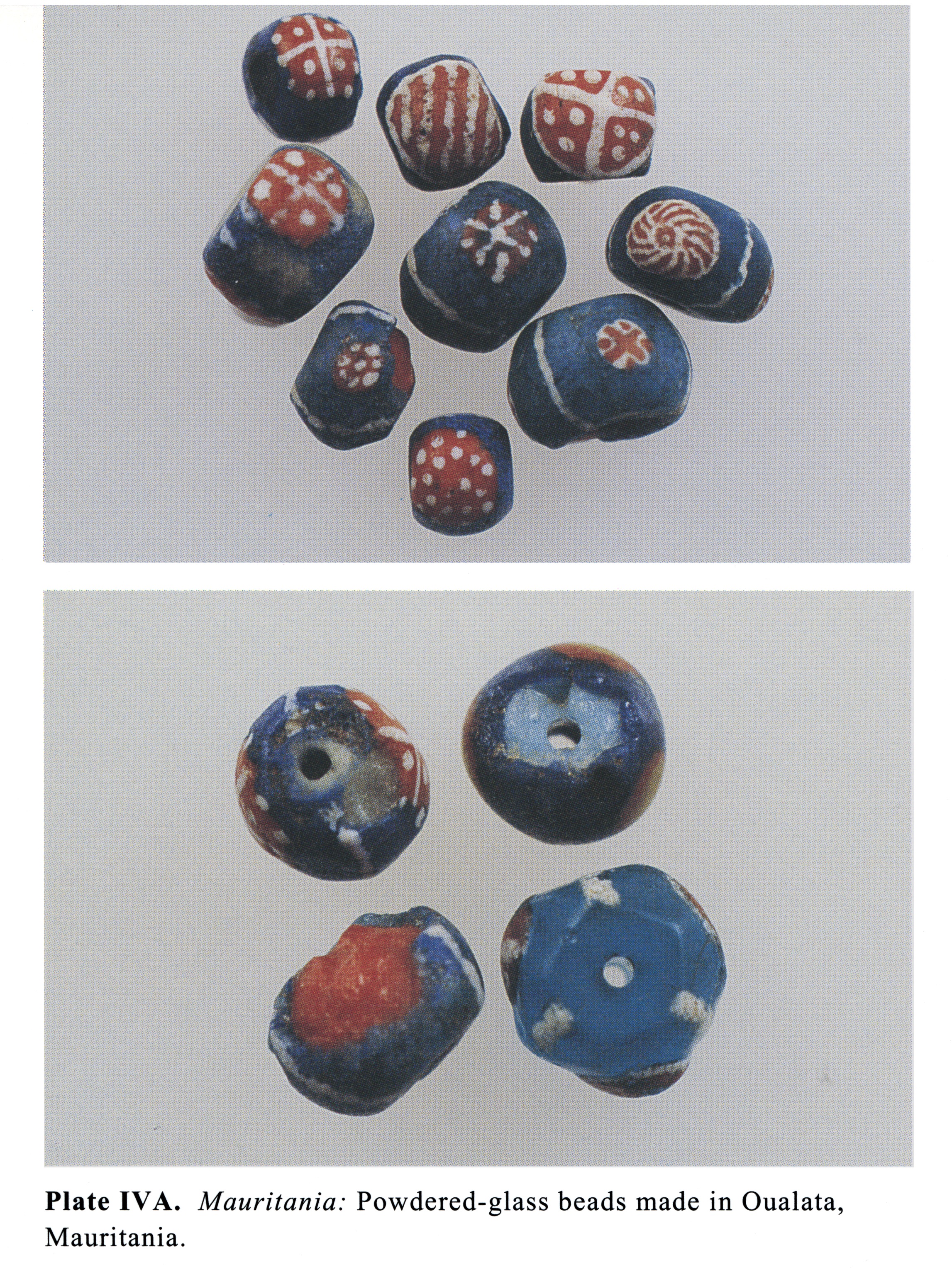 Plate IVA Mauritania: Powdered-glass beads made in Oualata, Mauritania.