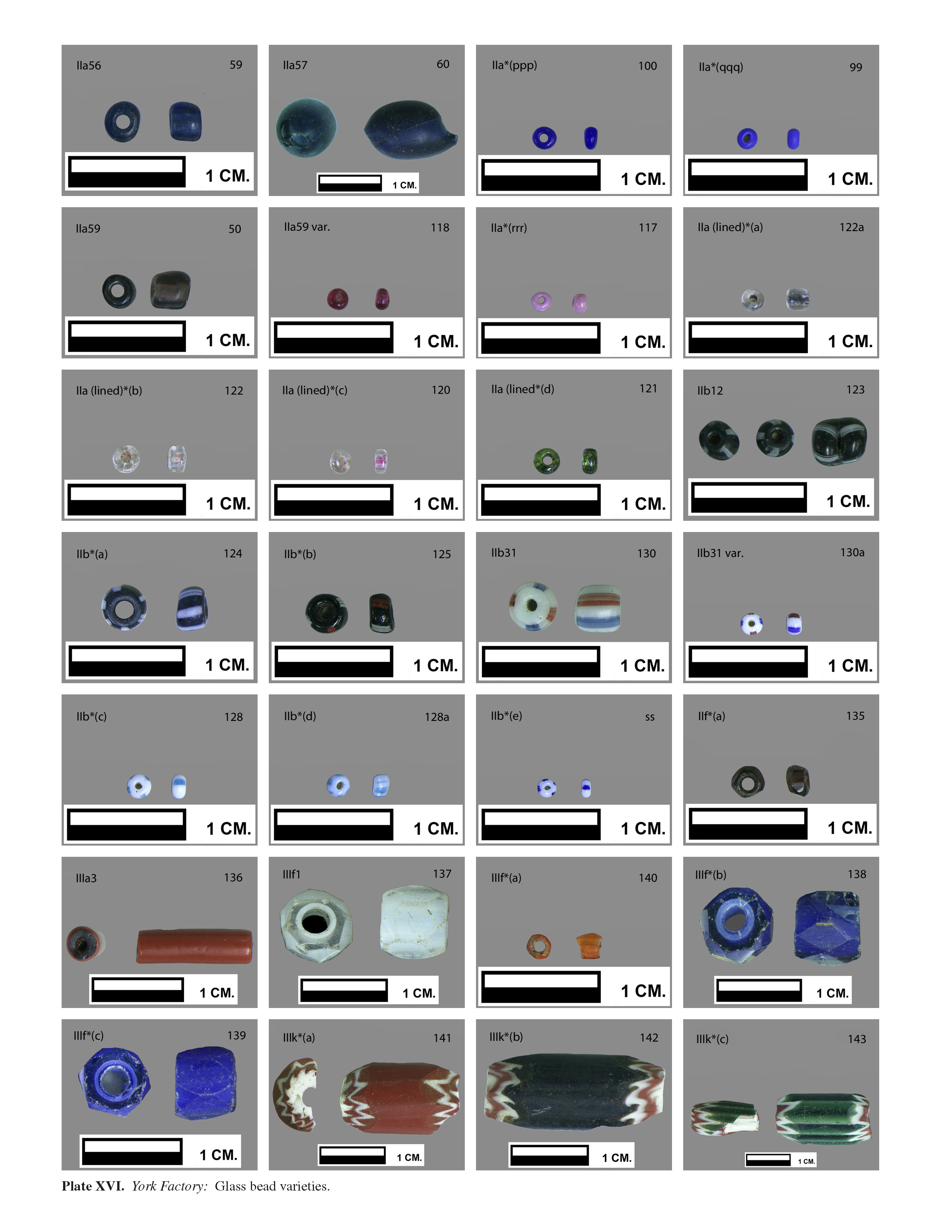 Plate XVIA York Factory: Glass bead varieties.