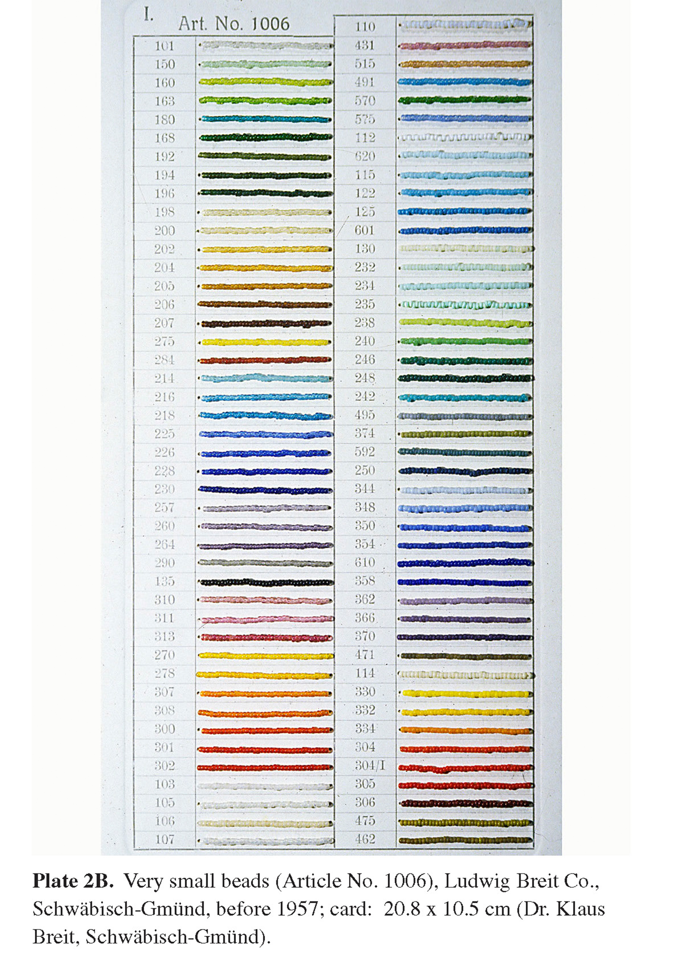 Plate 2B Very small beads (Article No. 1006), Ludwig Breit Co., Schwäbisch-Gmünd, before 1957; card: 20.8 x 10.5 cm (Dr. Klaus Breit, Schwäbisch-Gmünd).