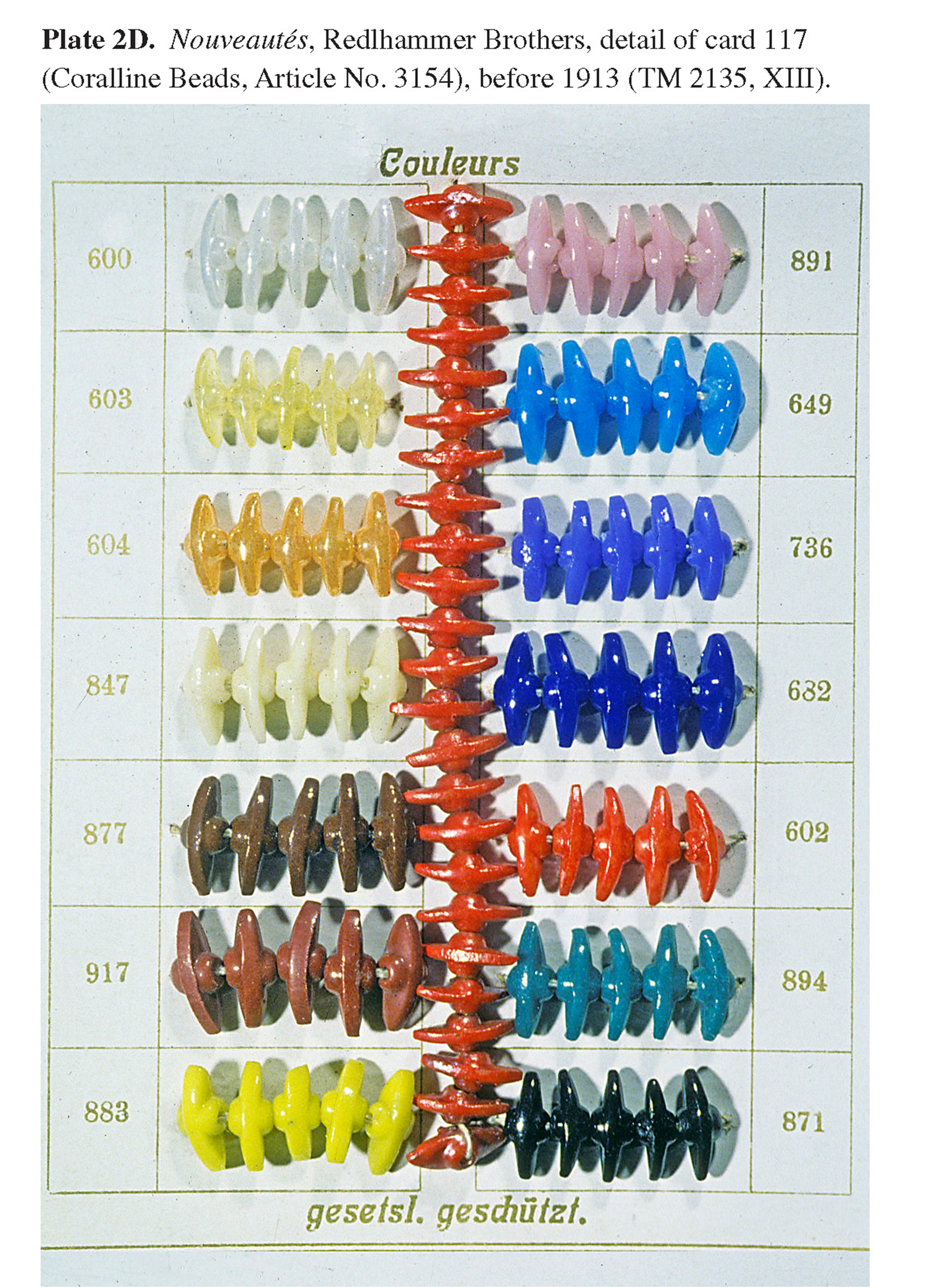 Plate 2D Nouveautés, Redlhammer Brothers, detail of card 117 (Coralline Beads, Article No. 3154), before 1913 (TM 2135, XIII).