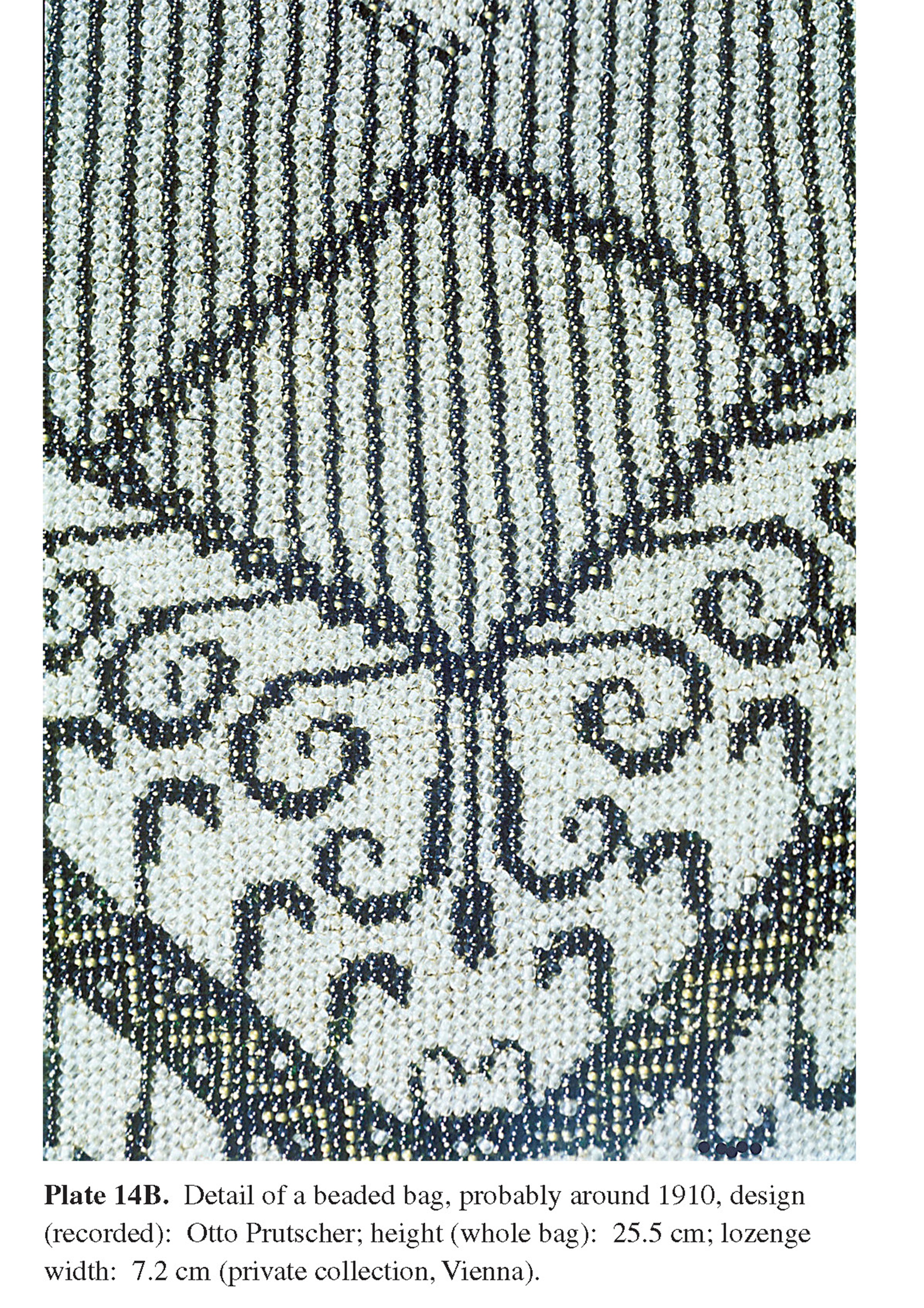 Plate 14B Detail of a beaded bag, probably around 1910, design (recorded): Otto Prutscher; height (whole bag): 25.5 cm; lozenge width: 7.2 cm (private collection, Vienna).