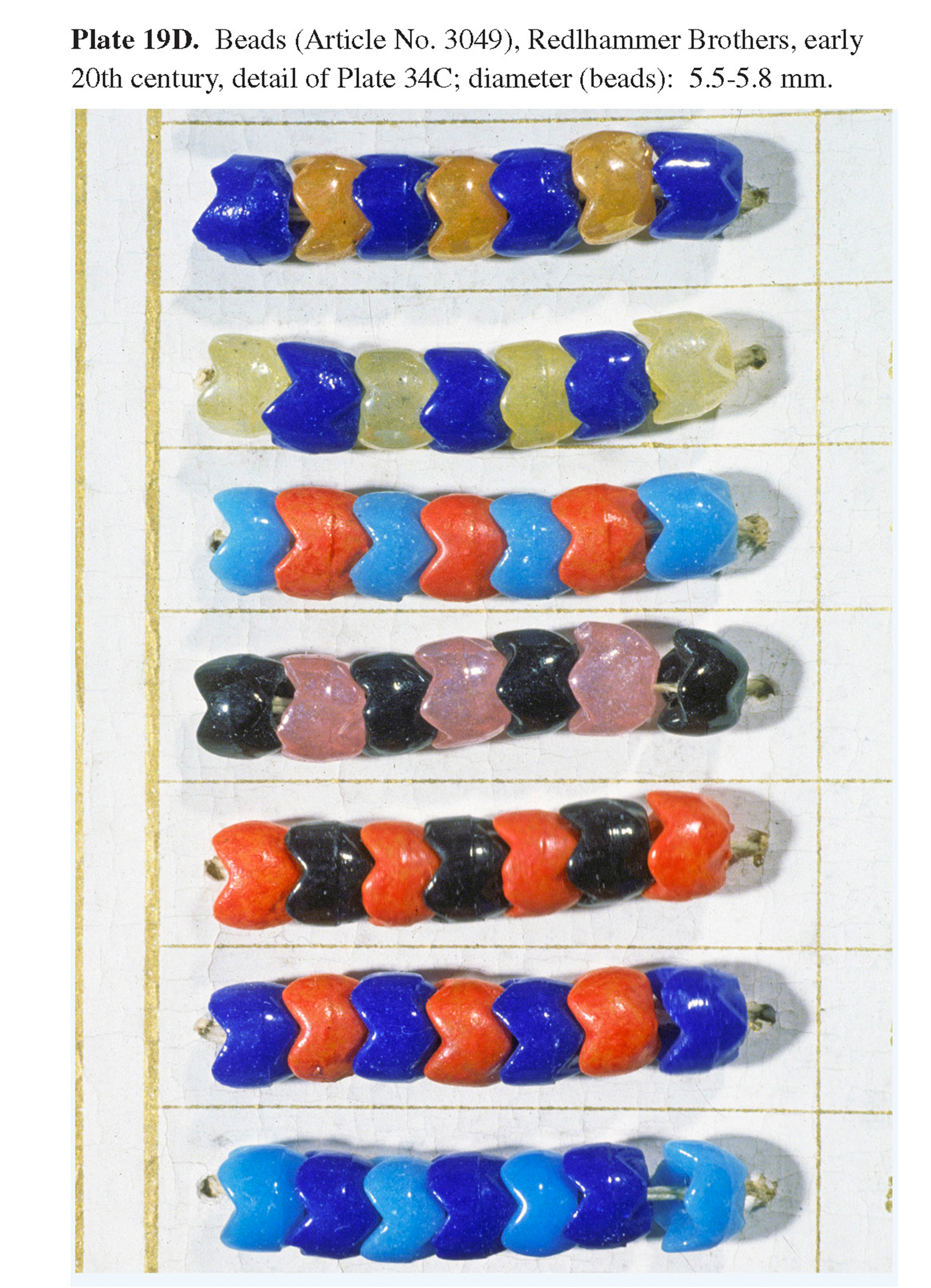 Plate 19D Beads (Article No. 3049), Redlhammer Brothers, early 20th century, detail of Plate 34C; diameter (beads): 5.5-5.8 mm.